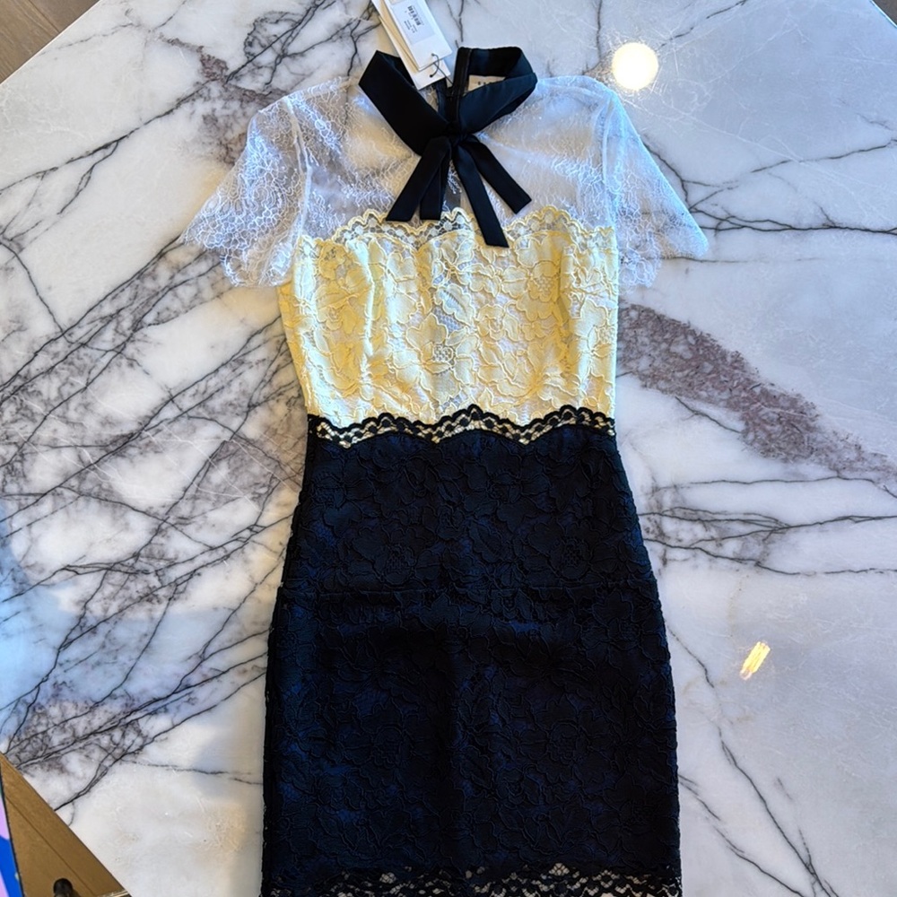 Elegant Lace Dress with Black and Cream Accents